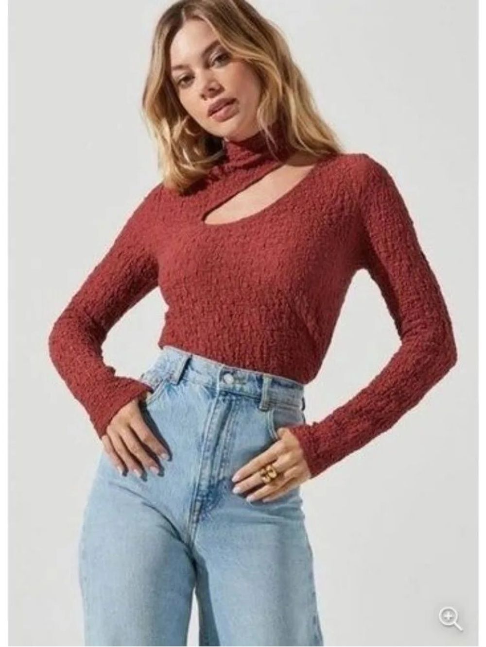 Astr Off-the-Shoulder Textured Cutout Sweater - Burgundy